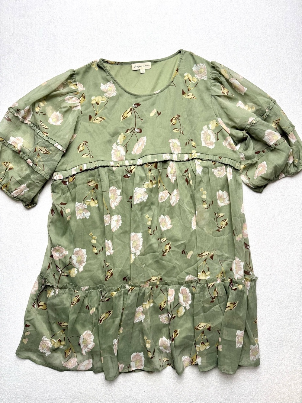 Floral Tiered Mini Dress in Sage Green